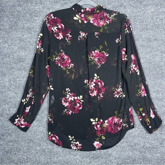 KUT From The Kloth Black Sheer Floral Button Down Long Sleeve 90s Y2K Small - Picture 2 of 10
